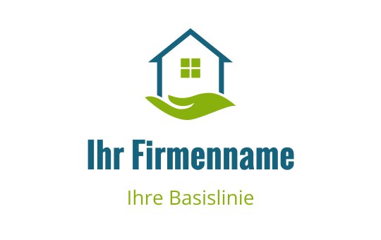 Modernes Hauslogo-Design mit grünen Blättern und blauen Akzenten