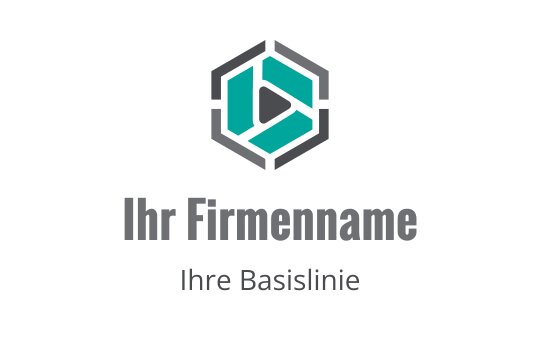Modernes sechseckiges Logo-Design mit einem Play-Button in Türkis und Grau
