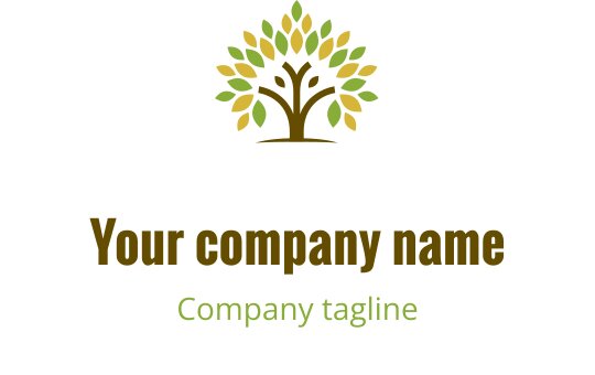 Modernes Baumlogo-Design mit grünen Blättern und braunem Stamm