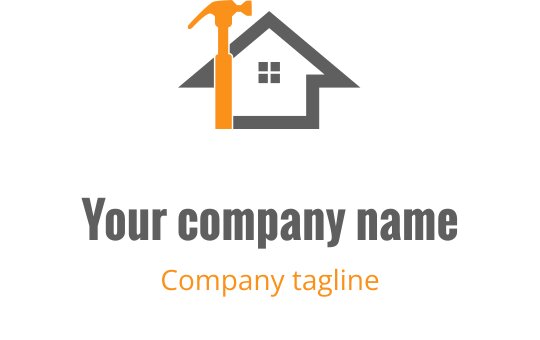 Modernes Hauslogo-Design mit einem Hammer und orangefarbenen Akzenten