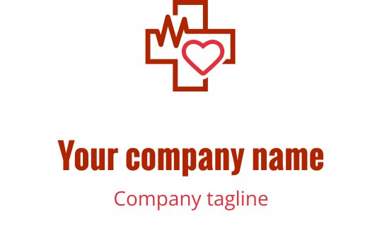 Elegantes rotes Herzlogo-Design mit einem braunen Kreuzelement