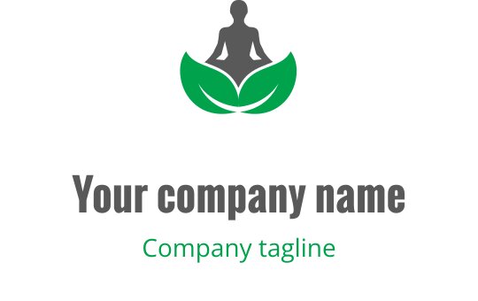 Ruhiges Logo-Design mit einer meditierenden Figur über grünen Blättern