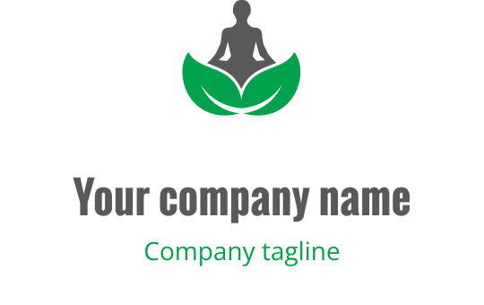 Ruhiges Logo-Design mit einer meditierenden Figur über grünen Blättern