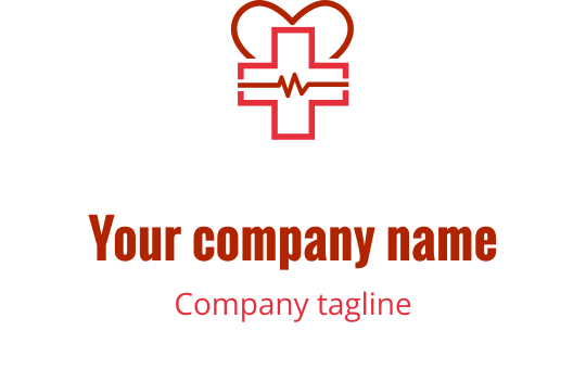 Elegantes Herz-Logo-Design mit einem roten Herz, das mit einem braunen Kreuz verwoben ist