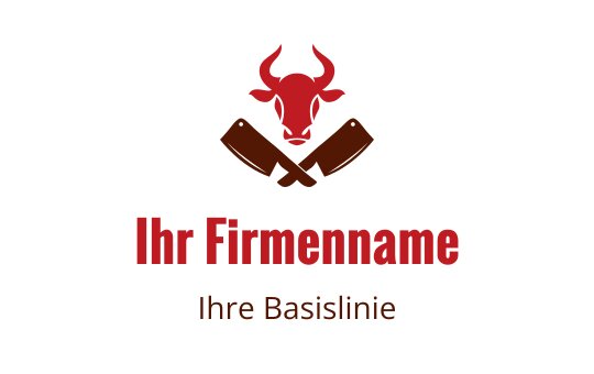 Fettes Logo-Design mit einem Stierkopf und gekreuzten Messern in Rot und Braun