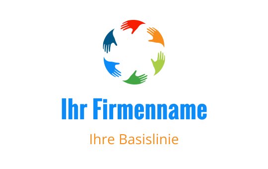 Buntes Logo-Design mit Händen in einer kreisförmigen Anordnung