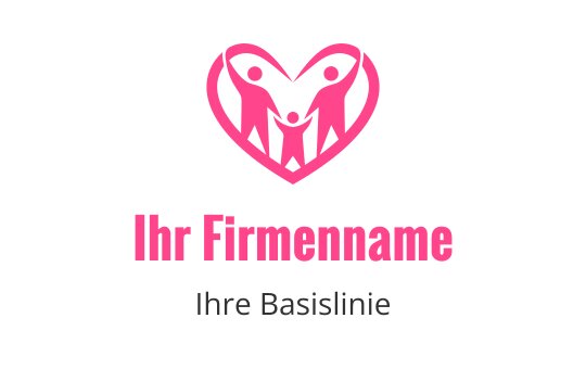 Herzförmiges Logo-Design mit zwei Erwachsenen und einem Kind in Pink