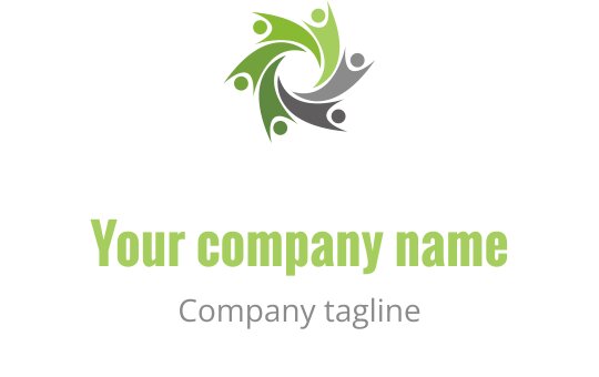 Dynamisches Logo-Design mit ineinandergreifenden Figuren in Grün und Grau
