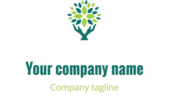 Modernes Logo-Design mit einem Baum, grünen Blättern und Händen