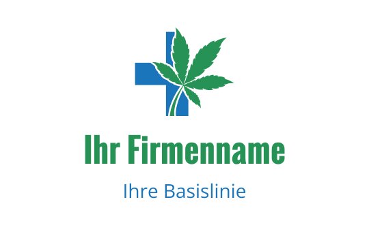 Modernes Logo-Design mit einem grünen Blatt und einem blauen Kreuz
