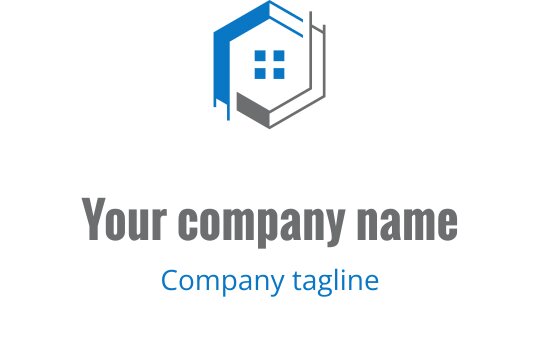 Modernes sechseckiges Logo-Design mit Hausumriss und blauen Akzenten