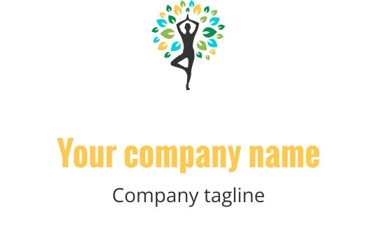 Modernes Logo-Design mit einer Figur, umgeben von bunten Blättern