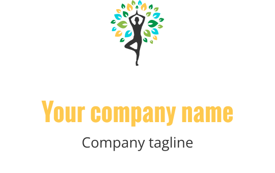 Modernes Logo-Design mit einer Figur, umgeben von bunten Blättern