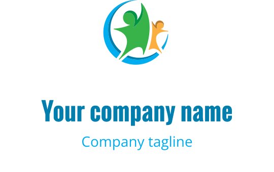 Buntes Logo-Design mit zwei abstrakten Figuren in einer kreisförmigen Form