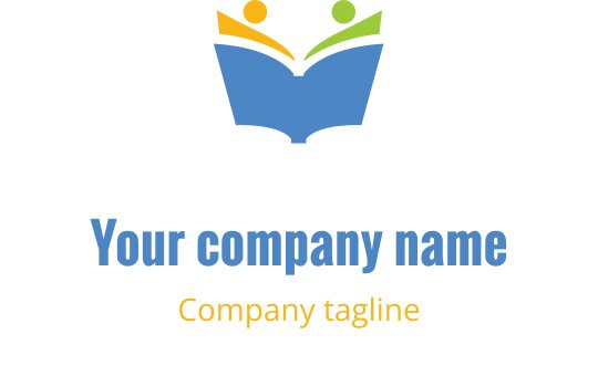 Buntes Logo-Design mit einem offenen Buch und zwei abstrakten Figuren