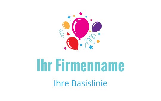 Buntes Ballon-Logo-Design mit verspielten Elementen und Konfetti-Akzenten