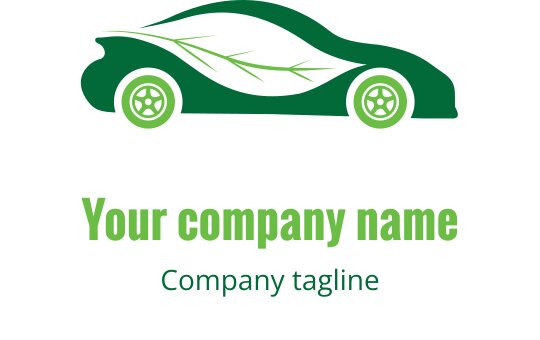 Modernes grünes Auto-Logo-Design mit Blattelementen und runden Rädern