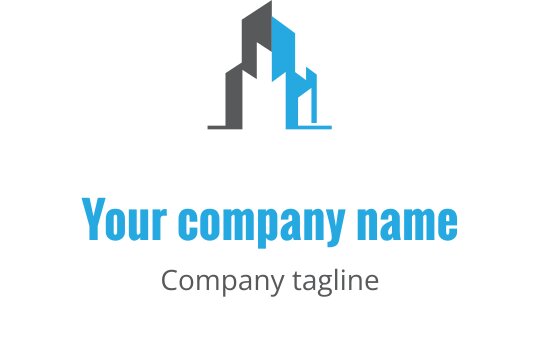 Minimalistisches graues und blaues Logo-Design mit stilisiertem Gebäudeumriss
