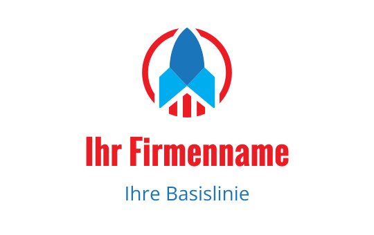 Fettes Raketenlogo-Design in Rot und Blau mit kreisförmigen Akzenten