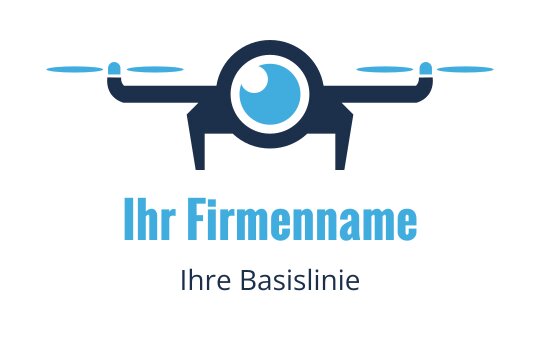 Modernes Drohnenlogo-Design mit einem zentralen Auge und blauen Akzenten