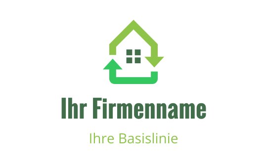 Modernes grünes Hauslogo-Design mit Pfeilen und Fenstern
