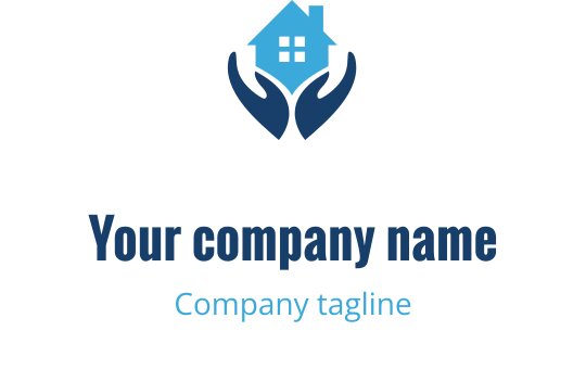 Modernes Logo-Design mit einem Haus, das von zwei Händen gehalten wird