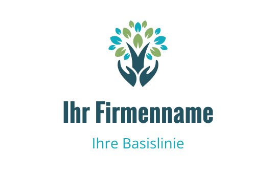 Modernes Logo-Design mit einem Baum, grünen Blättern und Händen