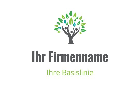 Modernes Baum-Logo-Design mit lebhaften grünen Blättern und menschlichen Figuren
