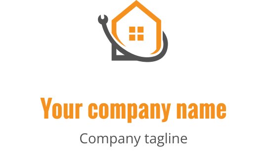 Modernes Hauslogo-Design mit einem Schraubenschlüssel und orangefarbenen Akzenten