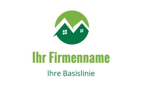 Modernes grünes Logo-Design mit zwei stilisierten Häusern und einem kreisförmigen Hintergrund